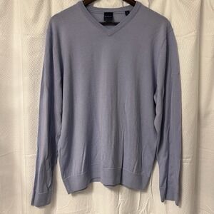 Dunning Golf Sweater Men Size XL Blue-Gray‎ 100% Merino Wool High VNeck READ